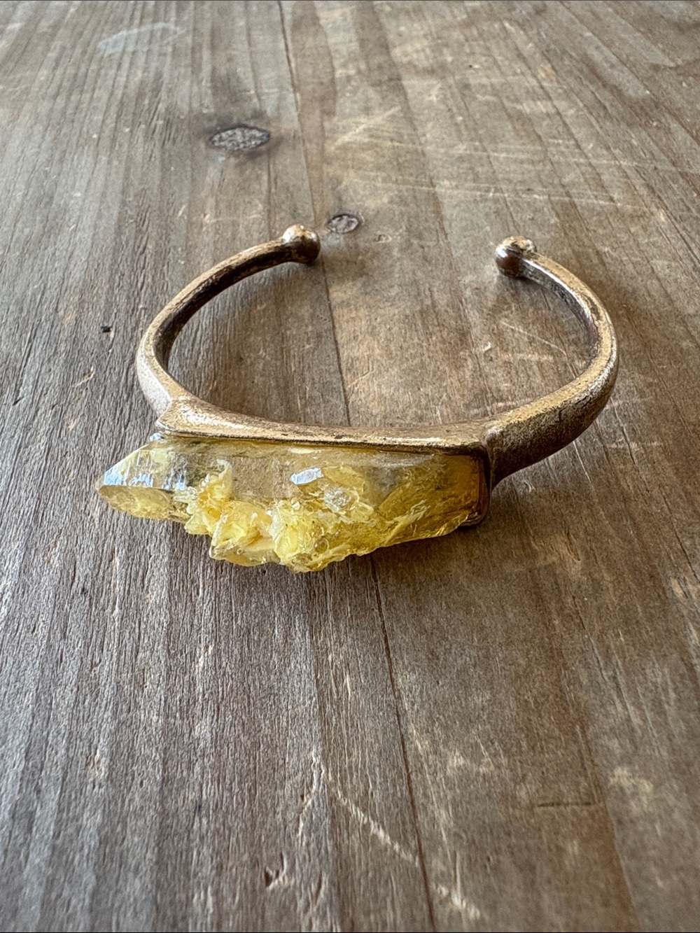 Raw Yellow Crystal Cuff Bracelet